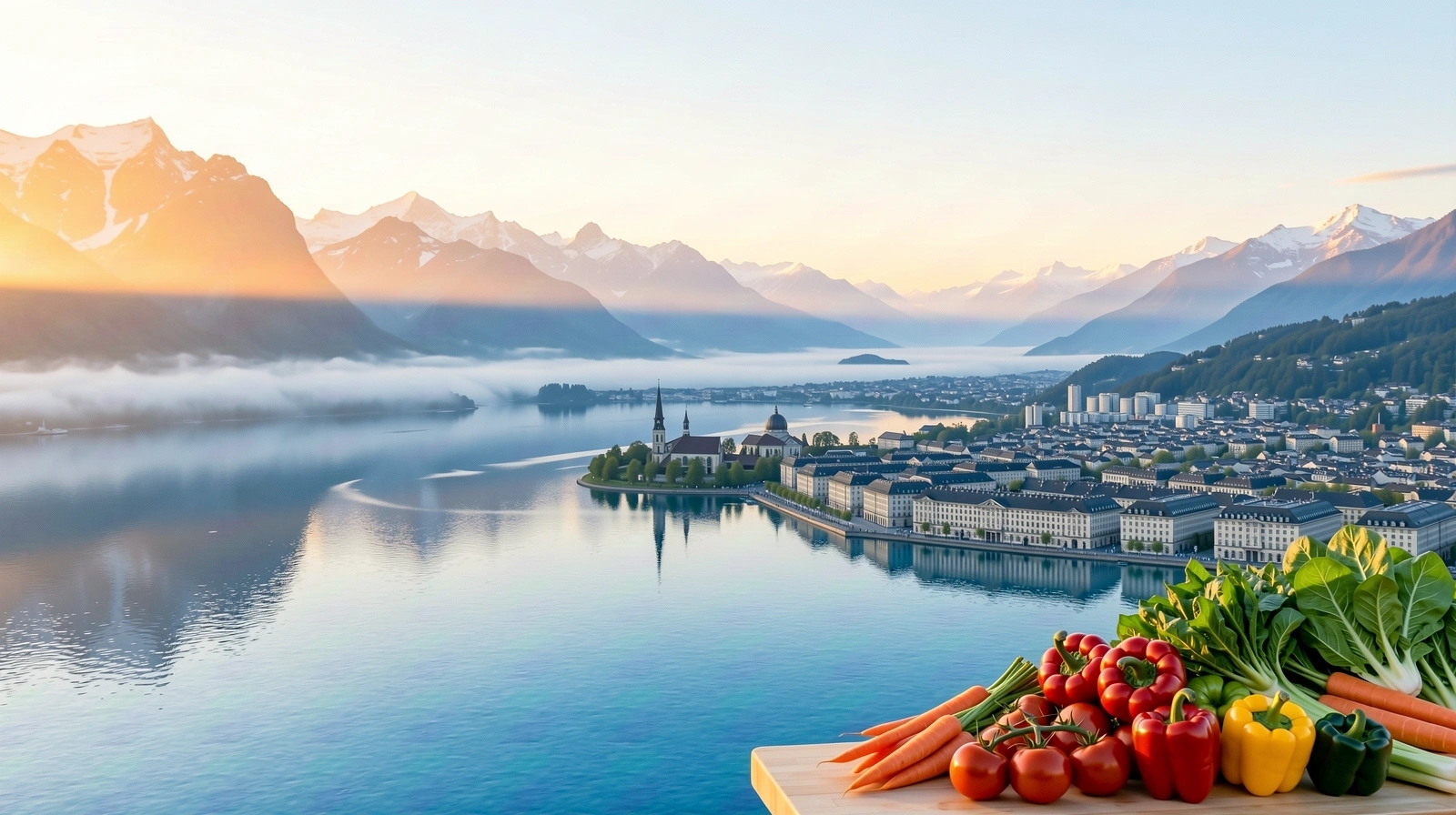 Vue matinale sur le bassin lémanique à Lausanne